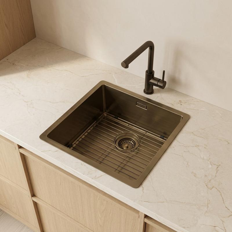 Pure.Sink Luxion PVD Antiek Bronzen spoelbak 36x40 cm onderbouw, vlakinbouw en opbouw  met bodemrek PLX3640-64